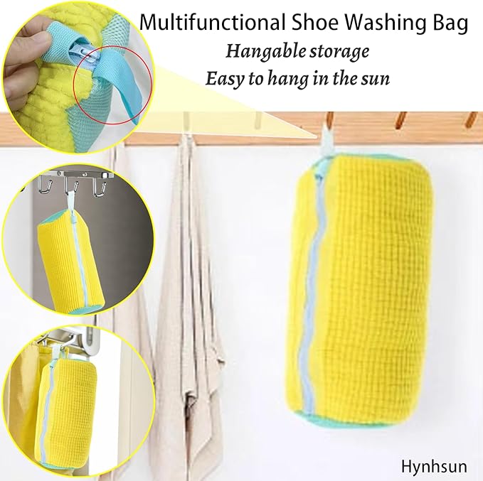 Hynhsun Shoe Washing Machine Bag,Shoe Laundry Bags for Sneakers, Reusable Shoe Cleaning Bag for All Shoe Sizes,Adjustable laundry bag for washing machine for 360°,2Pcs, Yellow