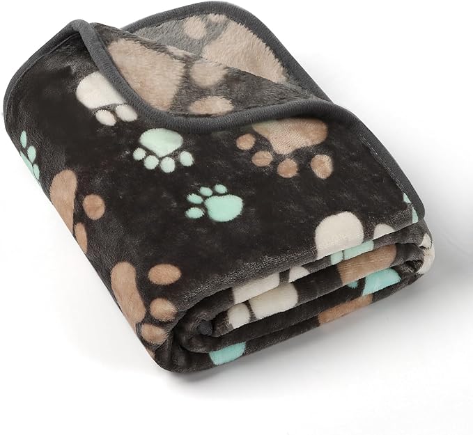 Gowyeg Dog Blankets for Large Dogs, Upgraded Pet Cat Flannel Blankets Washable, Premium 300GSM Soft Pet Throw Cover for Kennel Crate Bed, Sofas, Cute Paw Pattern, 80x60 inch, Grey