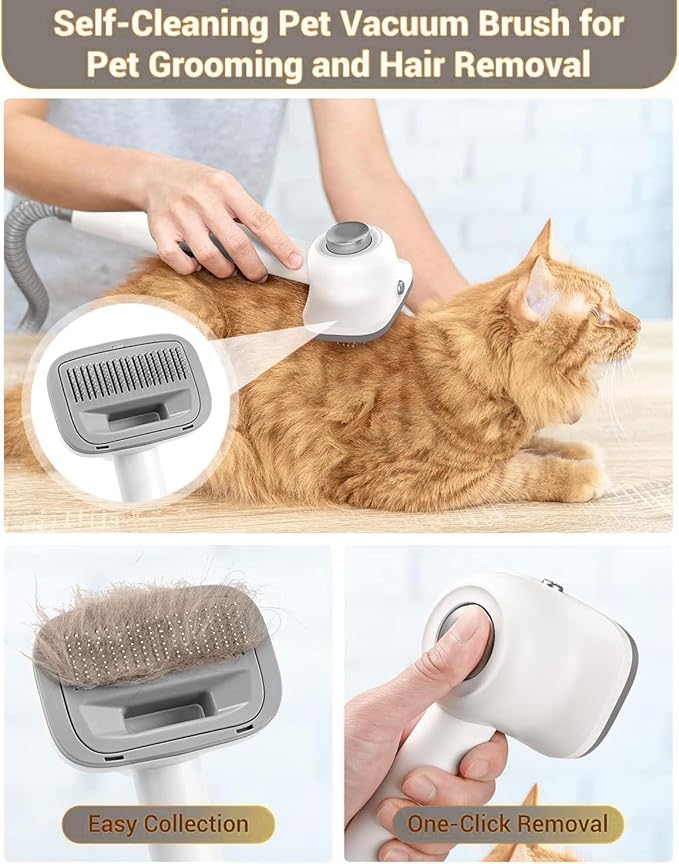 Simple Way Dog Vacuum Grooming Kit for Shedding: Professional Hair Clippers Pet Groomer - Strong Suction Cleaner Deshedding Tool Fur Brush Attachment Trimmer for Home Cat (Milky)