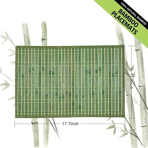 ANDSTAR Bamboo Placemats Set of 8 Non-Slip Waterproof - 12x18 Inch Reusable Table Mats for Kitchen Dining, Eco-Friendly Thick Heat Resistant Dishwasher Safe Home Decor (Green)