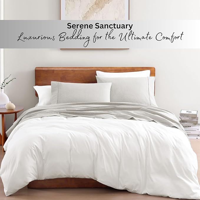 LANE LINEN Printed 100% Organic Cotton Bed Sheets Full Size, Fully Elasticized Reinforsed Seams in Fitted Pocket, Machine Washable Naturally Cooling Full Sheet Deep Pocket Bedding- Snowdrop