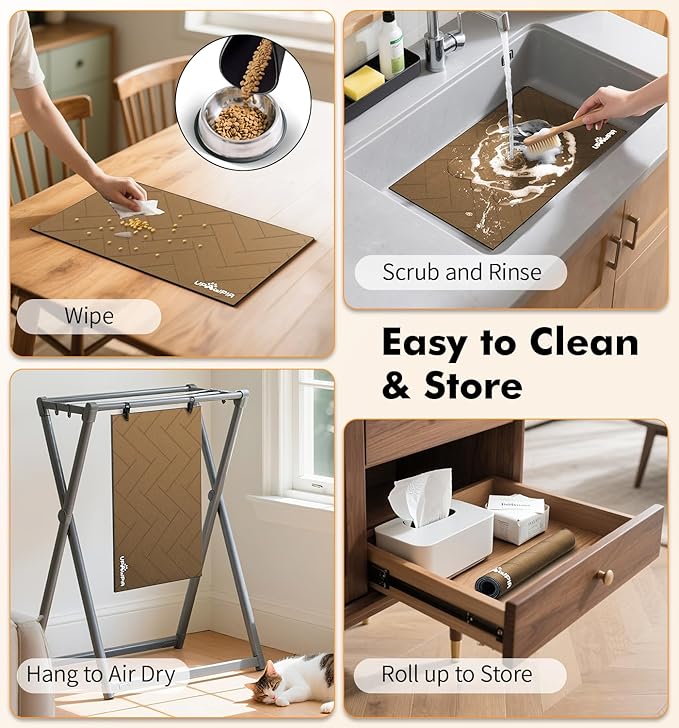 UPAWPIA Pet Food Mat Absorbent Cat Food Mat Dog Mat for Food and Water Quick Dry No Stains Dog Feeding Mat Placemat for Messy Drinkers Cat Food Mats for Indoor Cats Bowl Mat Pet Supplies 17"X28" Brown