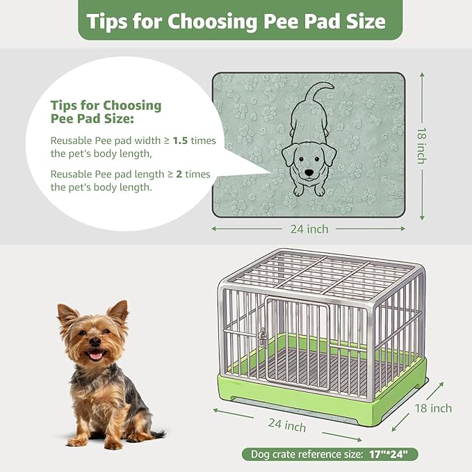 LOOBANI Washable Pee Pads for Dogs: 2 Pack Super Absorbent Reusable Puppy Pads , Leakproof and Waterproof Dog Training Pads with Pheromones for Potty, Floor, Crate, Couch Bed and Travel, 18"x24"