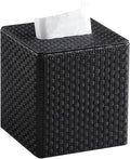Square Tissue Box Cover, Stylish Leather Tissue Box Holder with Magnetic Bottom, Used As A Decorative Tissue Holder for Living Rooms, Bedrooms, and Desks(Black Woven Pattern)