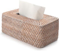 Rattan Tissue Box Cover, Rectangle Wicker Tissue Box Holder, Boho Tissue Box Cover for Living Room, Bathroom, Kitchen, Bedroom, 10.2 x 6.1 x 4.1 inch, Whitewash