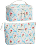 HAOGUAGUA 2 Pieces Makeup Bag, Small Large Quilted Cosmetic Bag, Travel Floral Make Up Toiletry Organizer Bag for Women Girls (2PCS STYLE B-3)