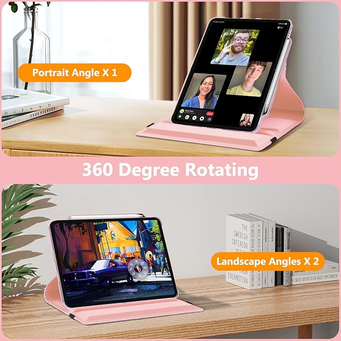 Fintie Rotating Case for iPad Air 13-inch (M3) 2025, (M2) 2024-360 Degree Swiveling Protective Stand Cover with Pencil Holder, Auto Wake/Sleep, Dreamy Marble