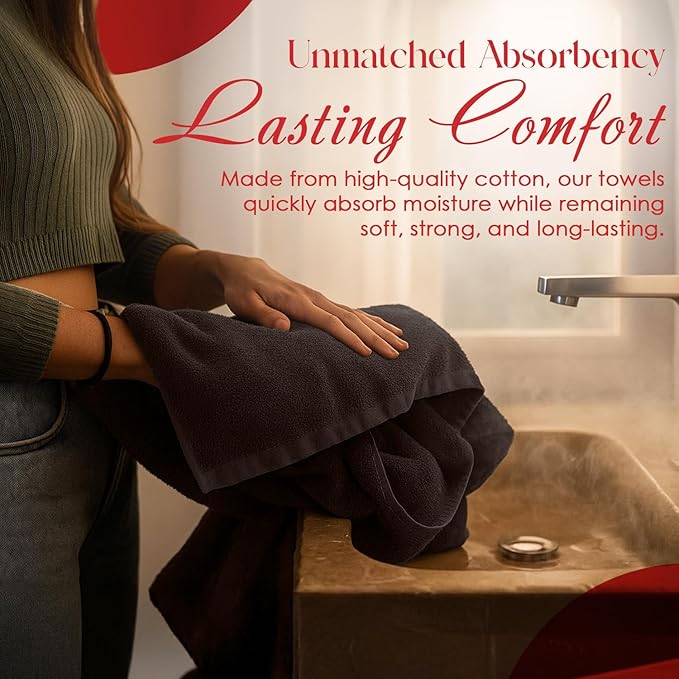 RIVERSIDE Pack of 8 Towels Set, 2 Large Bath, 2 Hand, 4 Face Washcloths, 100% Cotton Hotel Quality, Super Soft, Quick Dry, Highly Absorbent Perfect for Bathroom, Brown