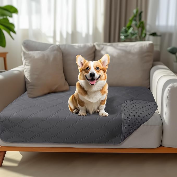 Luciphia 100% Waterproof Couch Cover Blanket for Dogs Anti-Slip Pet Couch Protector Sofa Mat Puppy Cat Blanket with Non-Slip Bottom, Grey, 30x53 Inch