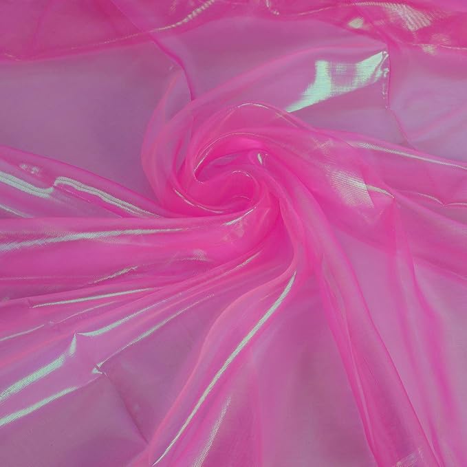Sheer Iridescent Organza Fabric 58 Inches Wide - 5 Yards Precut - Shinny Wedding Party Decor Fairy Costume Voile Doll Clothes Sewing - Rosa