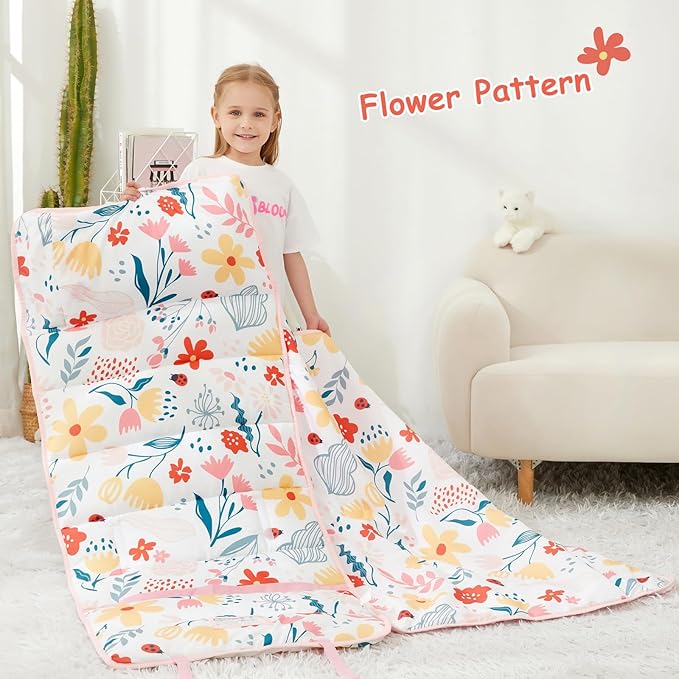 Toddler Nap Mat with Pillow and Blanket, Extra Large Rolled Napping Mats,Toddler Sleeping Bag for Daycare,Kids Sleeping Bags for Sleepover,Toddler Sleeping Bag Camping
