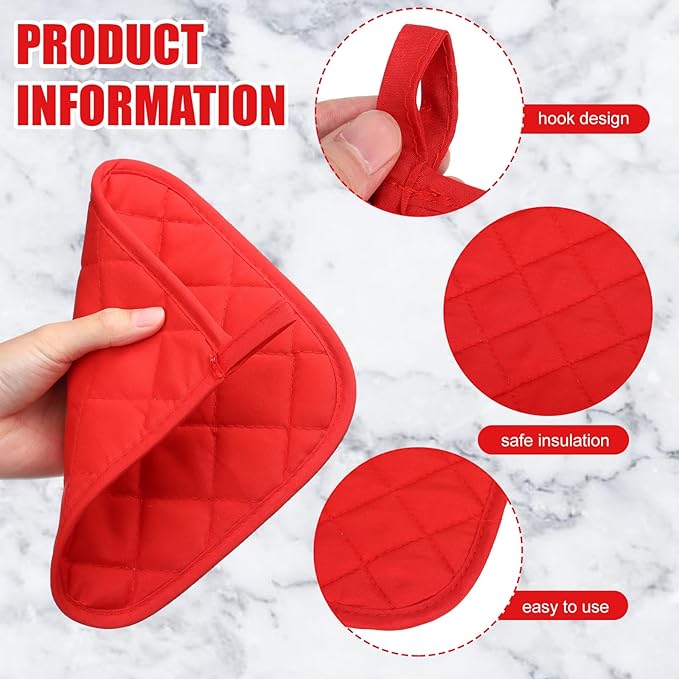 Uiifan 30 Pieces Cotton Pot Holders for Kitchen Washable Heat Resistant Potholders Oven Hot Pads for Cooking and Baking, 7.87 x 7.87 x 0.2 Inch(Black, Red)