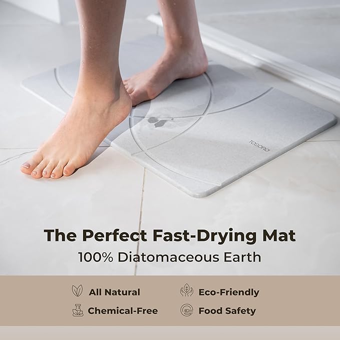 TOSORO - Stone Bath Mat, Diatomaceous Earth Non-Slip Stone Shower Mat - Quick Drying Absorbent Bath Mats for Bathroom - Elegant & Modern Design, Easy to Clean (23.5 x 15) - Grey