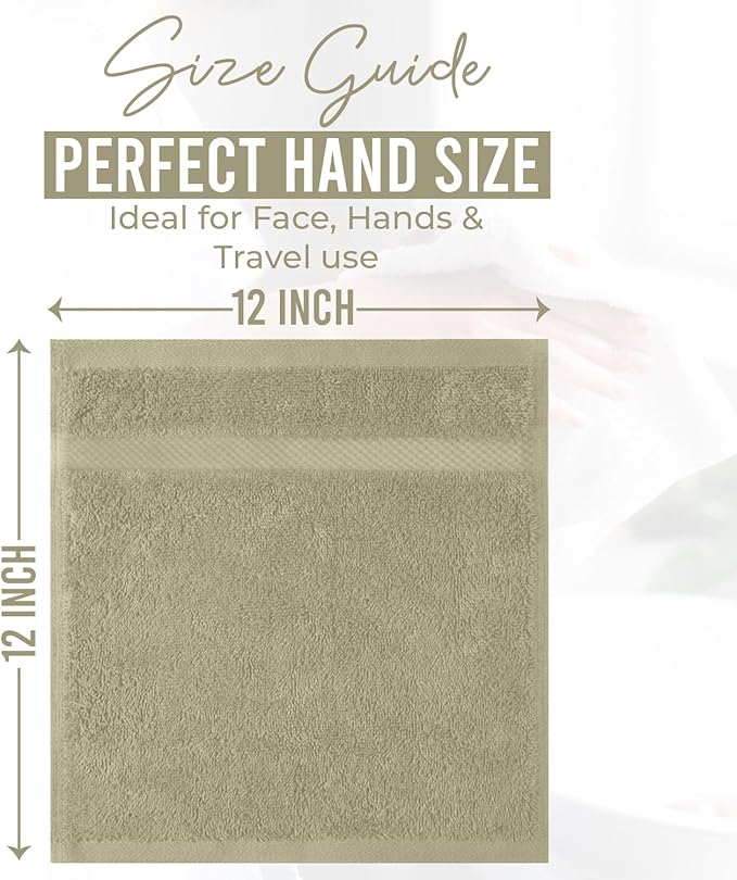 DAN RIVER 12-Pack Premium 100% Cotton Beige Face Towels for Bathroom - Reusable Face Wash Cloths for Showering 12x12 Inches - 550 GSM Super Soft & Absorbent Luxury WashCloths for Body, Spa & Gym