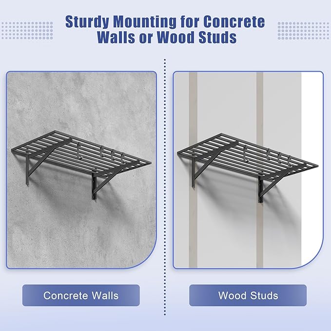 Jusgym 2x4ft Heavy Duty Garage Shelving, 2' x 4' Garage Wall Shelving Wall Mounted, 200LB Capacity Storage Rack with Hooks (1pack-2x4ft)