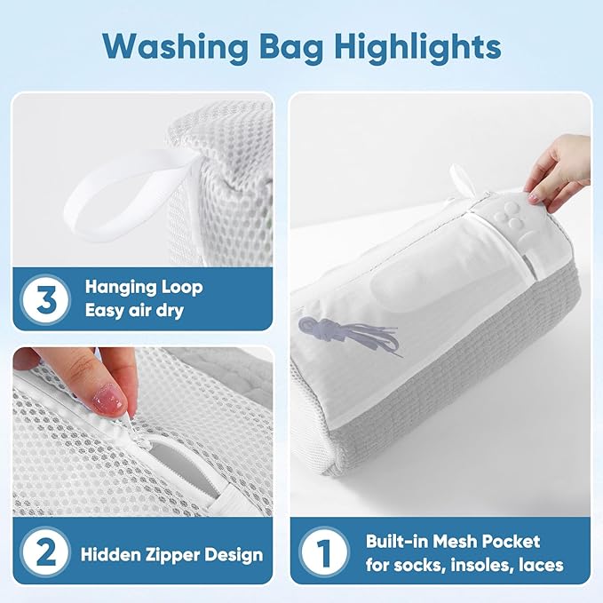 M-Better Shoe Washer Machine Bag 2Pack - Reusable Shoe Laundry Bag with Mesh Socks Washing Bag - 360°Deep Protective Cleaning Bags for Sneakers Delicate Footwear - Home Dorm Travel Essentials, Grey