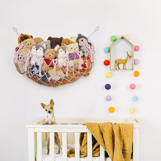 YKBU stuffed Animal Net or Hammock Macrame Toy Display Plush Toy Holder Ceiling Hanging Net for Stuffed Animal Storage -Light Pink,49"W