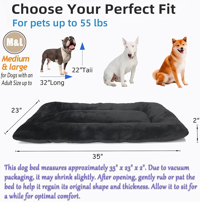 36x23 Dog Crate Bed for Medium Large Dogs Washable,Dog Bed for Crate 36 Inch Fits Dogs Breeds Up to 50 Lbs,Ultra Soft Pet Mattress Pad for Cozy Sleeping Mat with Anti-Slip Bottom,Black