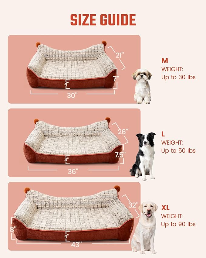 Pawccoli Orthopedic Dog Bed for Medium Dogs,Waterproof Supportive Egg Crate Foam Medium Dog Couch, Pet Bed with with Removable Bolsters, Washable Cover Non-Slip Bottom, (30''×21''×7'')