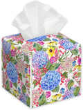 Summer Blooming Floral Tissue Box Cover,Hydrangea PU Leather Tissue Box Holder Square,Modern Home Decoration for Bathroom Living Room Kitchen Office Car,5.2"×5.2"×5.2"