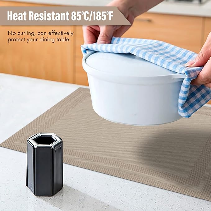 Winknowl Placemats Set of 6，Heat Resistant Woven Vinyl Washable PVC Place Mats，Non-Slip Stain Resistant Indoor/Outdoor Table Mats for Dining Table (Gold)