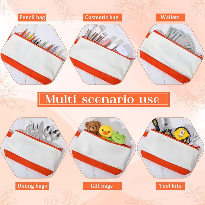 Sanwuta Canvas Tote Bags Bulk with Outer Pocket and Makeup Pouch 18'' Reusable Grocery Bags with Handles for Women Beach DIY