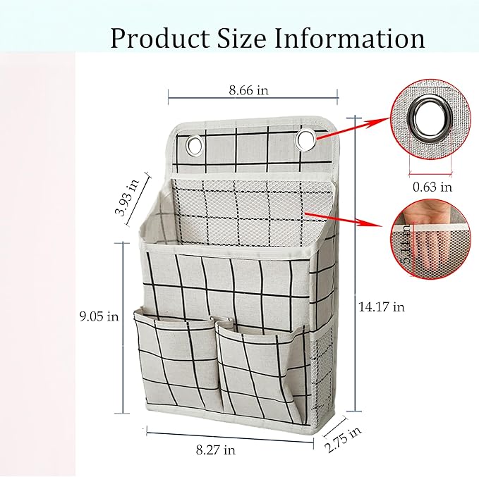 Someteth Hanging Basket for Organizing, Wall Organizer with Pockets and Over The Door Organizer，Can for Home, Closet, Office and Camper (White Grid2)