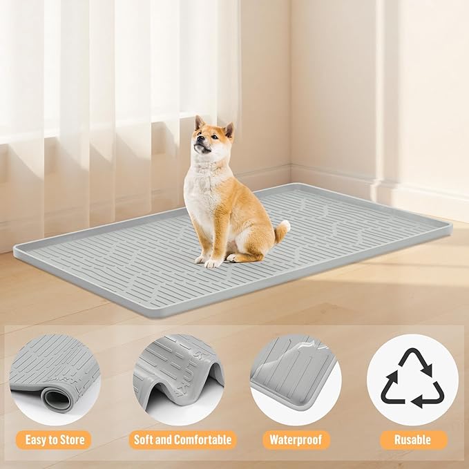 Bartuke Silicone Dog Crate Mat, 40" x 22" Crate Liner for Dog Cages, Kennel Mat with Raised Edge, Washable, Waterproof, Leakproof, Protect Floors