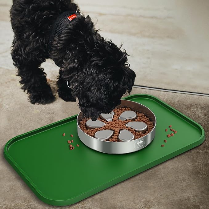 Feedoo Pet Feeding Mat [Warped Resistant Raised Edge], Water-Proof Silicone Placement for Food Water Bowls, Anti-Slip Base Protect Floor, BPA-Free&Dishwasher-Safe [23.5x13.5inch Large, Green]