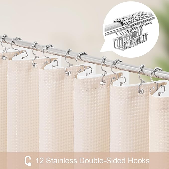 Craidlela 3 in 1 Stall Half Size Blush Pink Shower Curtain Set-36 W x 72 H, Modern Waffle Waterproof Fabric and PEVA Liner Set with Stainless Steel Hooks