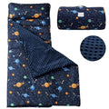 PHF Toddler Nap Mat with Removable Pillow and Minky Fleece Blanket, Rollup Design Warm Slumber Bags for Boys, 52"x20"x2" Kids Sleeping Bag for Daycare Preschool Travel Camping, Space