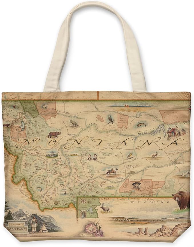 Xplorer Maps Canvas Tote Bag with Handles, Cloth Grocery Shopping Bag, Reusable & Eco-friendly Bag, 100% Cotton, Washable