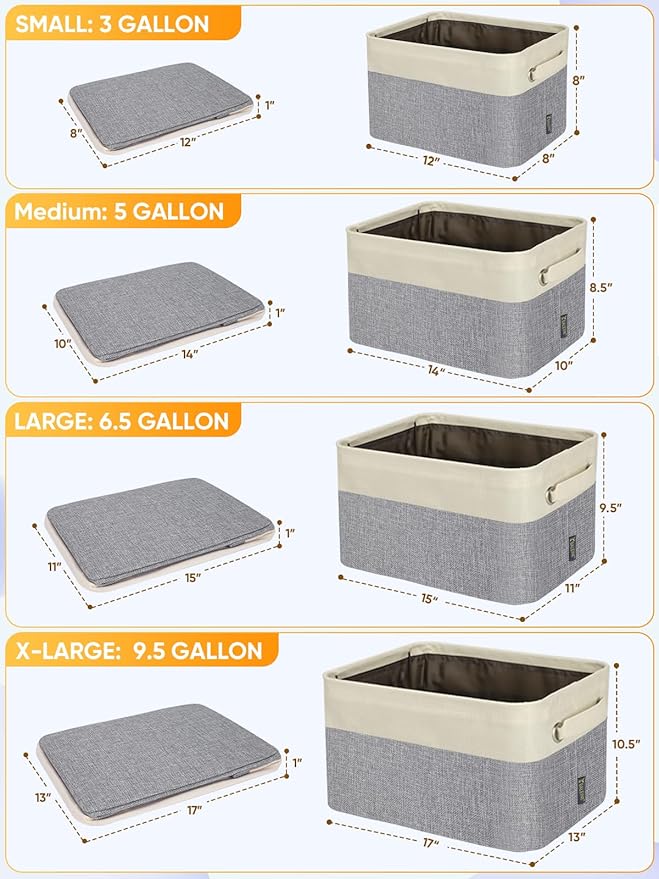 BALEINE 2 Pack Fabric Storage Bins for Shelves, Linen Storage Baskets for Organizing, Decorative Closet Bins for Clothes, Home (Grey, 17''x13''x10.5'')