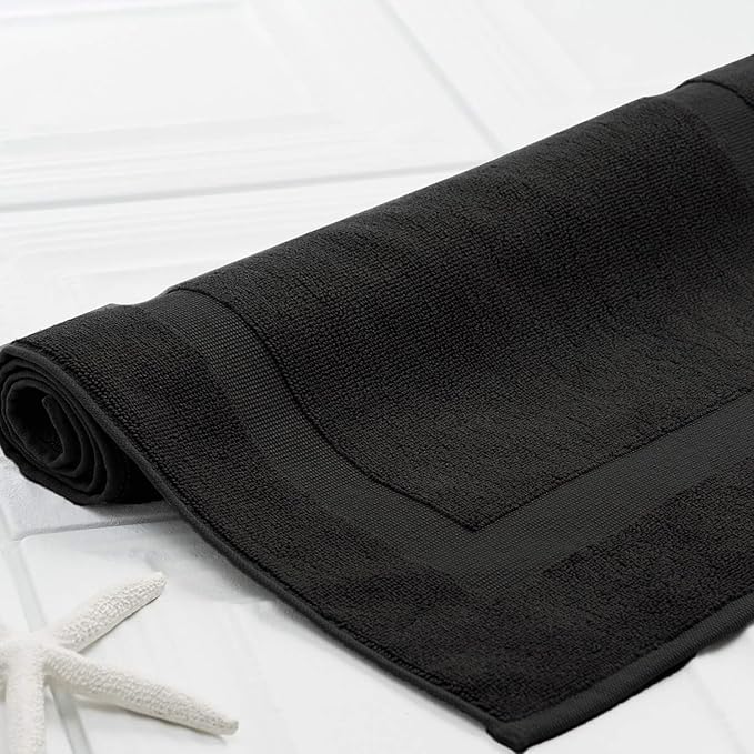 RIVERSIDE Bath Mat Set of 2 - Black Bath Mats 21x34 Inches, Not a Bathroom Rug, 100% Ring Spun Cotton, Super Soft & Highly Absorbent Bathroom Floor Mats