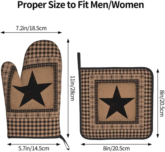 Western Oven Mitts and Hot Pads Set of 2 Texas Star Heat Resistant Non-Slip Cooking Oven Gloves Pan Mat Primitive Decorative Kitchen Accessories for Chef Baking Grilling