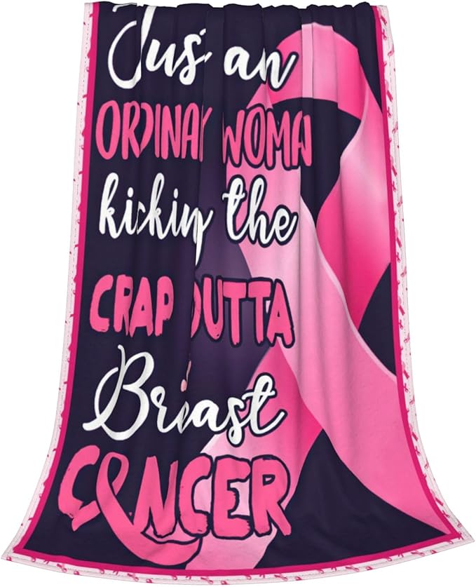Breast Cancer Blanket Breast Cancer Awareness Throw Blanket Fleece Flannel Bedding BC Survivor Healing Gifts for Women Girls Adults Stuff Plush for Couch Sofa Bed Room Pink Ribbon Decor 40"X50"
