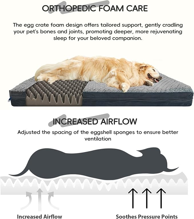 Sytopia 42" Dog Bed for Large Dogs – Waterproof, Washable, Removable Cover, Thick Orthopedic Support, Durable Multi- Size Comfort Clearance Indoor Flat Dog Bed, Dark Grey