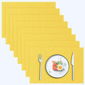 Blue Forest | Rectangular Faux Linen Placemats Set of 8 | Dual- Layered Thickened for Durability | Heat Resistant | Machine Washable | Wrinkle Free for Easy Care Indoor/Outdoor Use - Bright Yellow