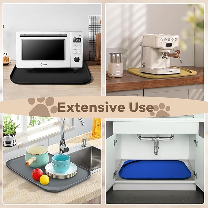 Smilool Silicone Pet Food Mat with Raised Edge for Food and Water Bowl, Dog Feeding Mats, Cat Food Trays for Floor Waterproof, Rubber Tray for Dogs and Cats, 22 x 14 x 0.8 Navy Blue