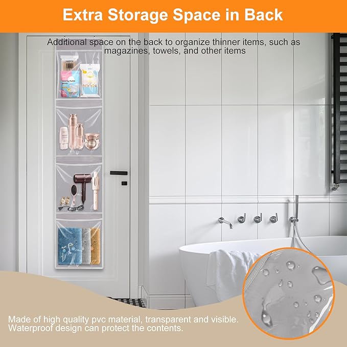 Woodoulogy Over Door Organizer and Storage, Hanging Toy Holder with 4 Clear Removable Pouches, Toddler Room Wall Stuffed Animal Bag Case, Kids Playroom Closet Organization for Building Block, Puzzle