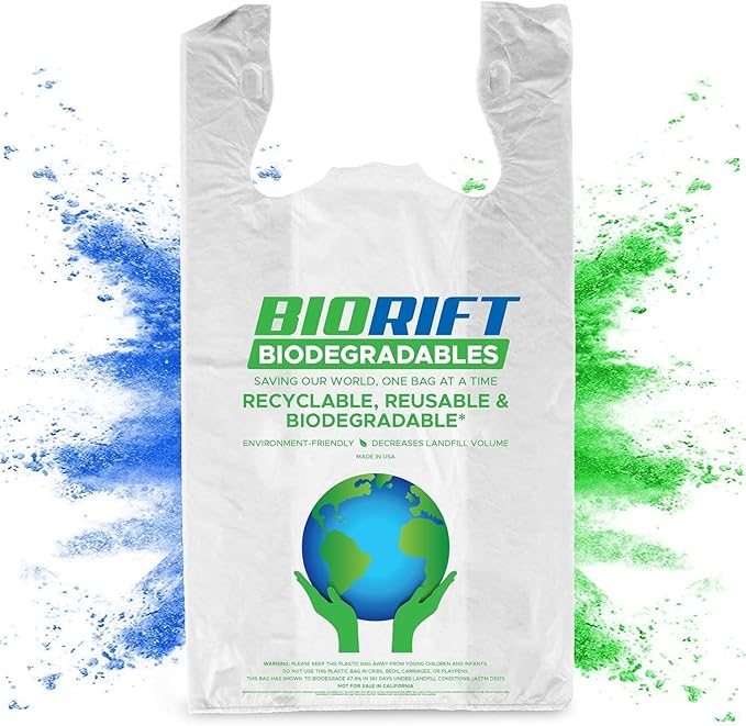 Biodegradable Thank You Bags | 500 Count - Bulk | Extra Thick, Strong, Recyclable, & Reusable | 100% Biodegradable Shopping Bags, Grocery/Restaurant/Supermarket | 12” x 6.5” x 22” | Made in USA