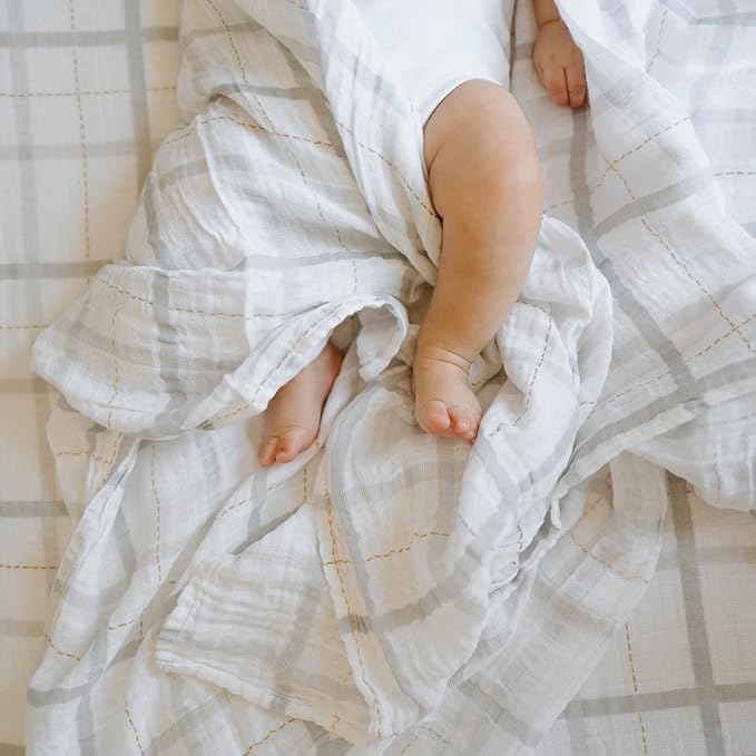Little Unicorn Premium Cotton Swaddle Baby Blanket | Breathable Fabric | for swaddling, Play, Nursing & More (Grey Plaid)