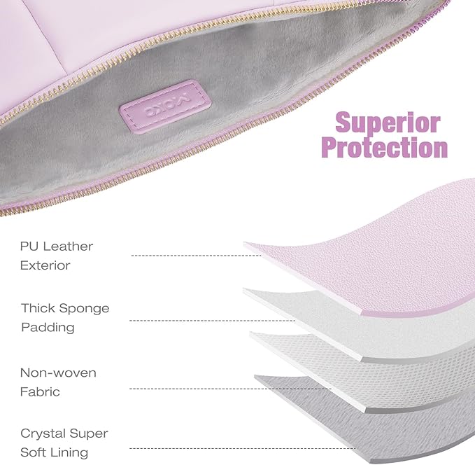 MoKo 9-11 Inch Puffy Tablet Sleeve Bag Fit with New iPad Air/Pro 11 inch, iPad 10th Gen 10.9, iPad Pro 11, iPad Air 4/5th Gen 10.9, Built-in Elastic Band, PU Leather Carrying Case, Light Pink Purple