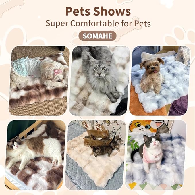 SOMAHE Cat Bed Ultra Soft Plush Machine Washable Pet Mat with Non-Slip Rubber Bottom for Indoor Cats & Dogs Faux Fur Cushion Pad for Floor Couch Carrier for Kittens & Puppies 23 x 15 Inch Medium Brown
