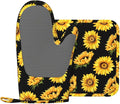 Sunflower Oven Mitts and Pot Holders Sets, Home Silicone Heat Resistant BBQ Gloves for Kitchen Baking Cooking Grilling Microwave