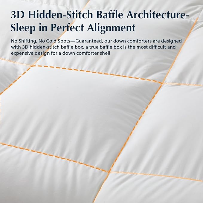PACIFIC COAST Goose Down Fiber Comforters Oversized Queen Duvet Insert, All Season White Comforter, 3D Hidden-Stitch Baffle Box Design, 8 Tabs, Gifts for Women/Men, Extra Fluffy Luxury Duvet (98"x98")