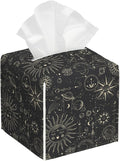 POIUBLE Zodiac Signs Tissue Box Holder Moon Phases Tissue Box Cover Square Leather Tissue Holder Organizer Portable Decorative Facial Paper Case for Home Office Bathroom Vanity Countertop