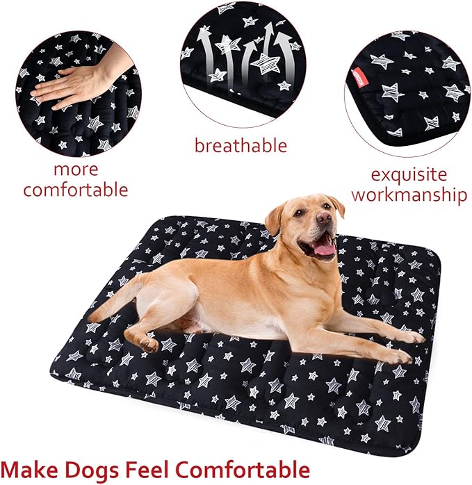 Dog Crate Mat (30" X 19") 2 Pack, Soft Dog Bed Mat with Cute Prints, Personalized Dog Crate Pad, Anti-Slip Bottom, Machine Washable Kennel Pad, Black
