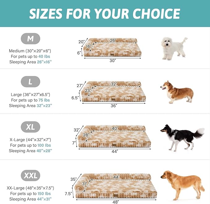 COZY KISS Cute Dog Bed, Faux Rabbit Fur Orthopedic Foam Dog Bed with Sides, Removable Washable Cover & Waterproof Lining, Comfortable Pet Couch for Medium Dogs, Tie-Dye Brown (36" L x 20" W x 6" Th)