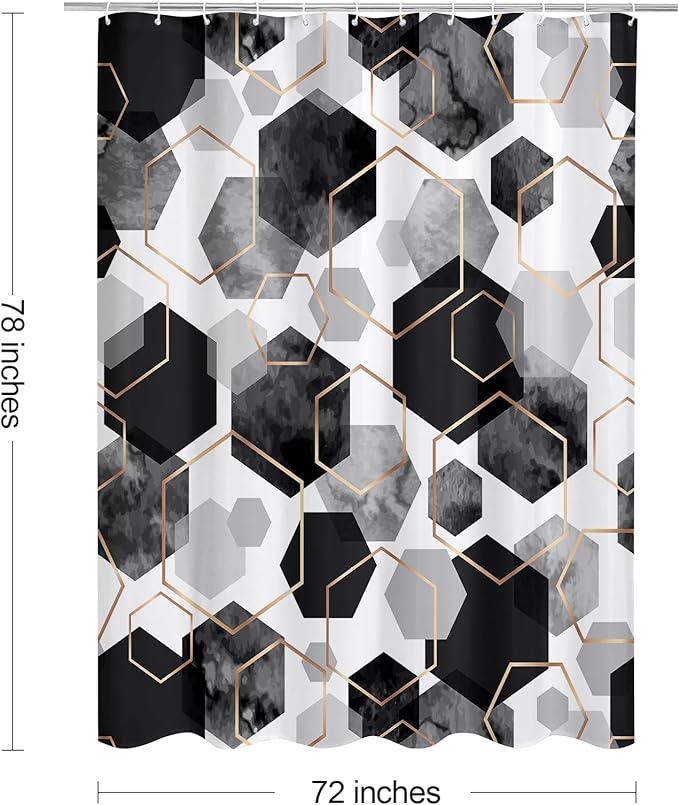 Litabel Modern Long Shower Curtain for Bathroom, Black Geometric Art Decor Waterproof Bath Curtain, Abstract Fabric Shower Curtain Sets for Home Decor, 72x78 Inch